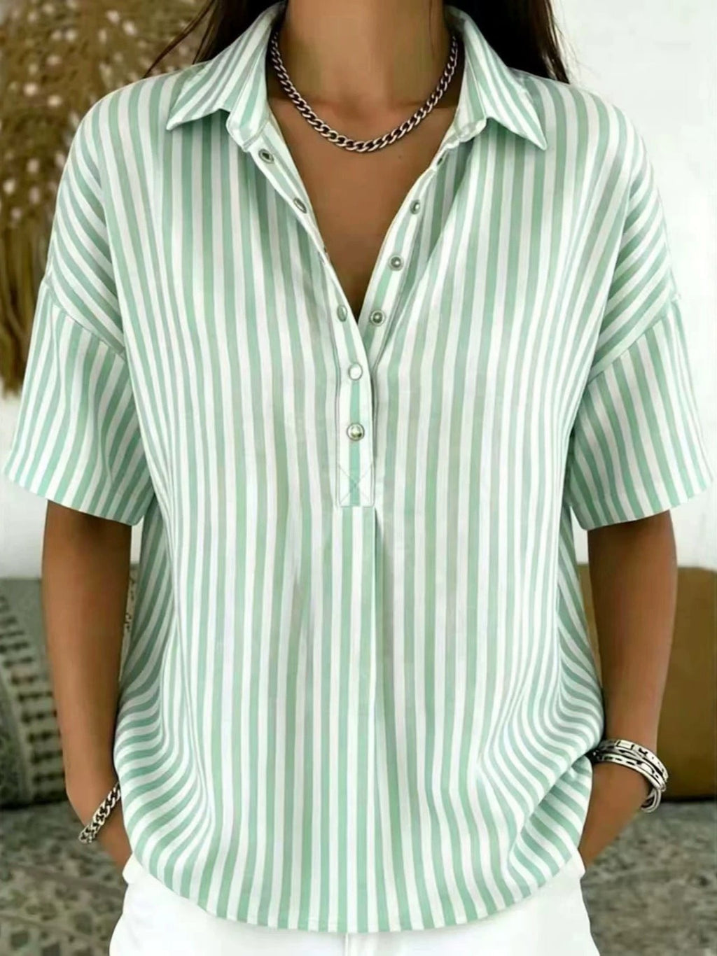 Elsa Chic Striped Collared Blouse