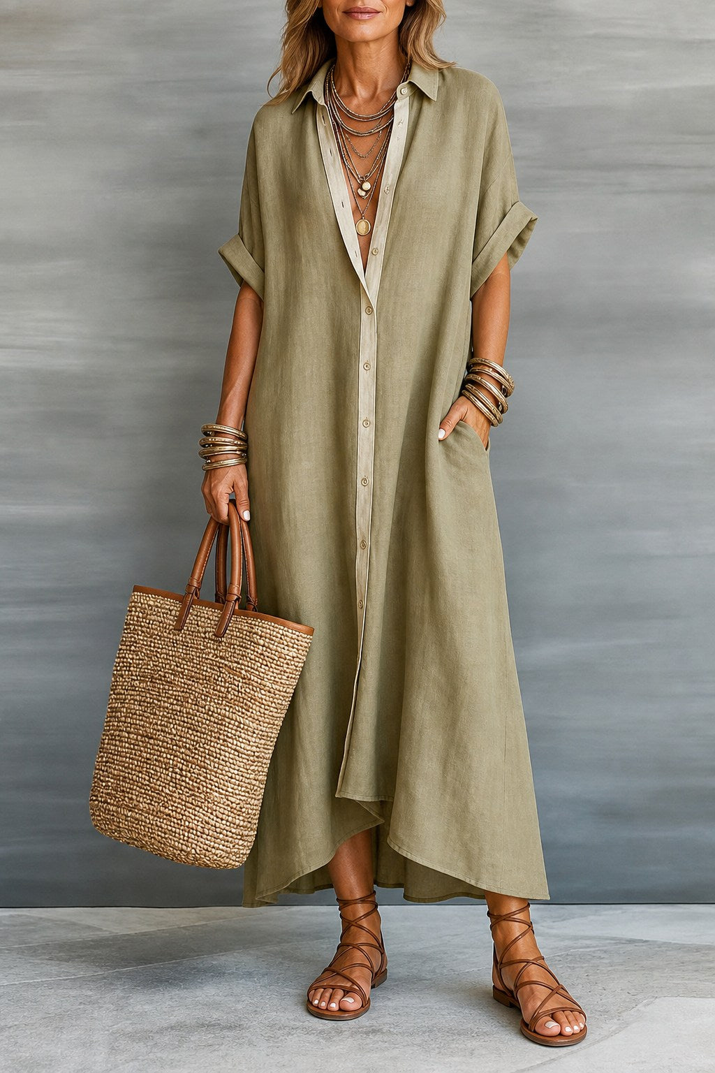 Selene Effortless Button-Down Maxi Shirt Dress for Summer