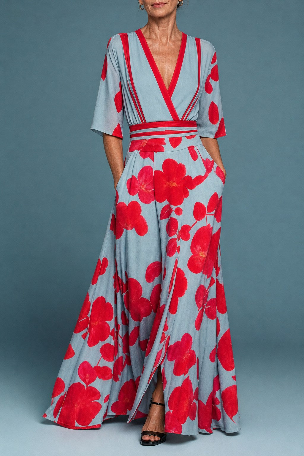 Maren Flowing Floral Maxi Dress with Short Sleeves