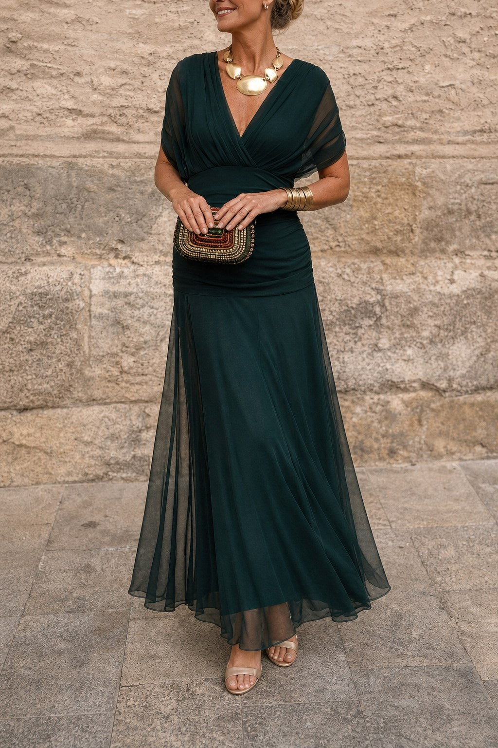 Briony Graceful Chiffon V-Neck Maxi Summer Dress