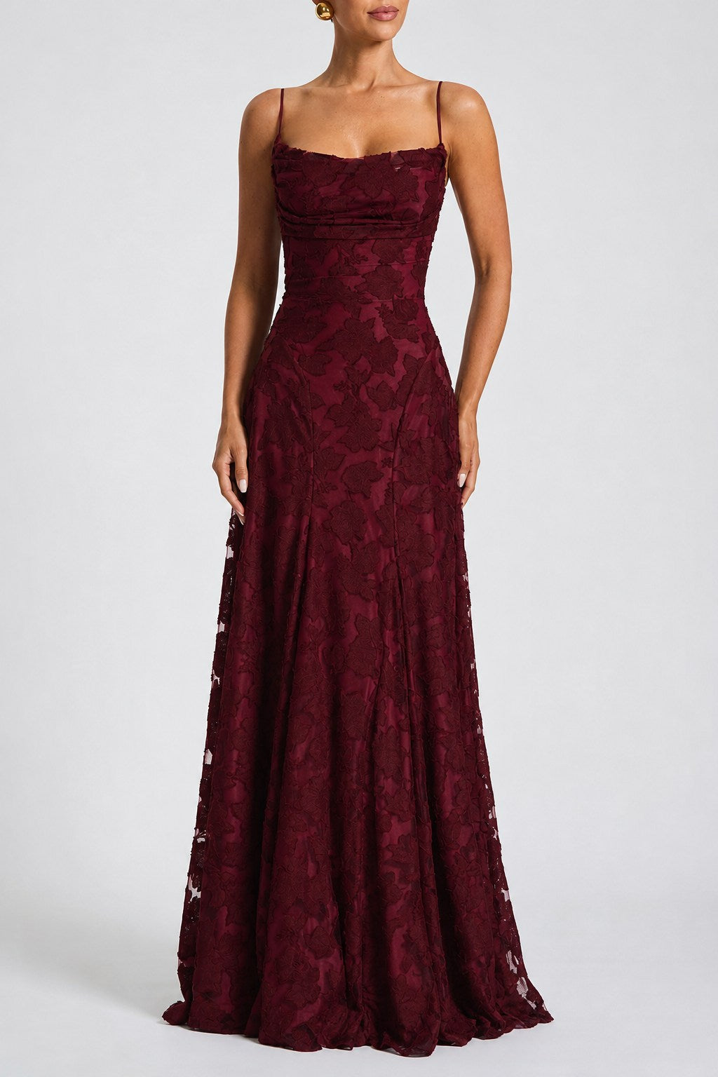 Leona Elegant Textured Spaghetti Strap Maxi Dress