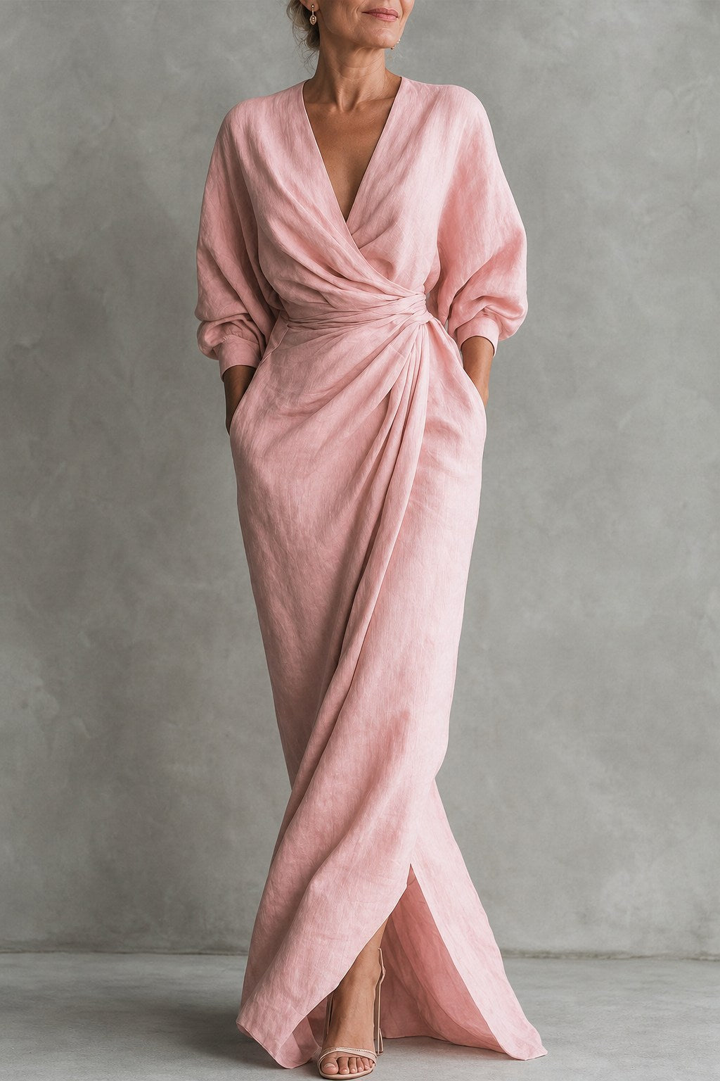 Celia Effortless Wrap Maxi Dress with 3/4 Sleeves