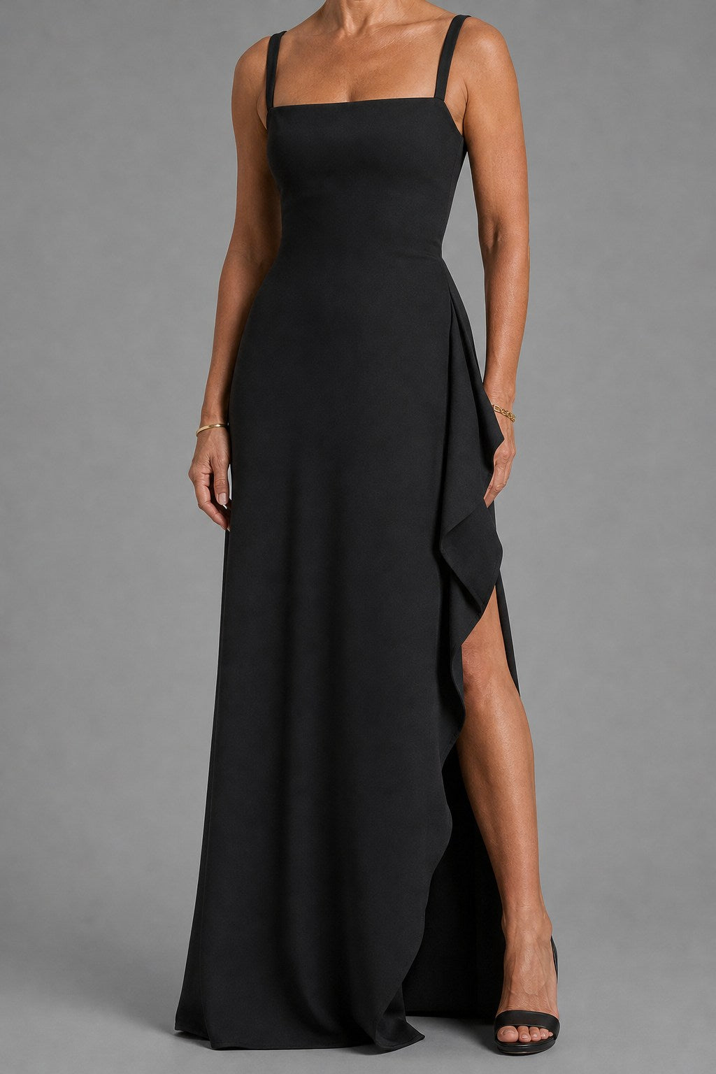 Margot Sleek Open-Back Slip Maxi Dress with Leg Split