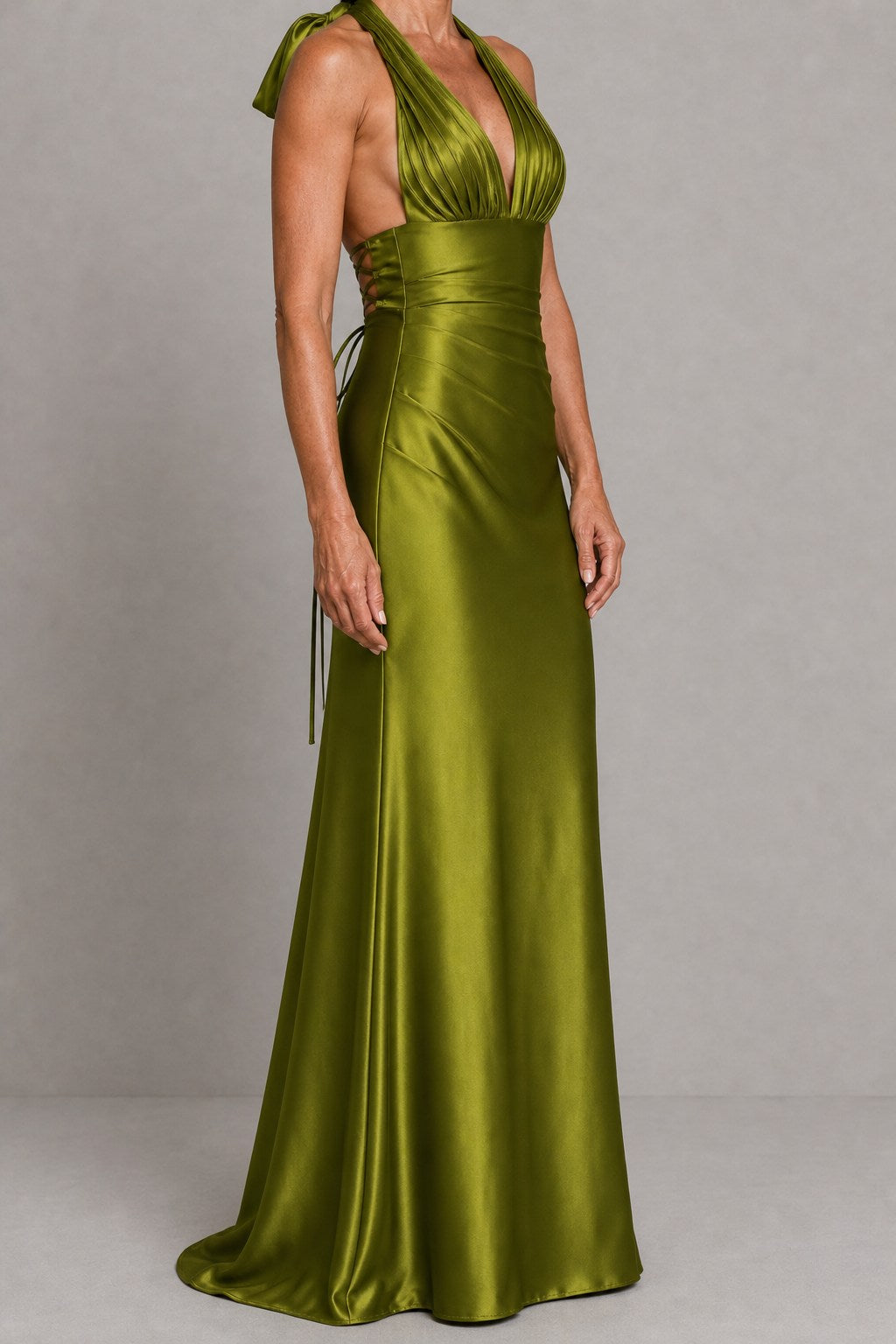 Vera Elegant Satin Halter Maxi Dress with Corset Bodice