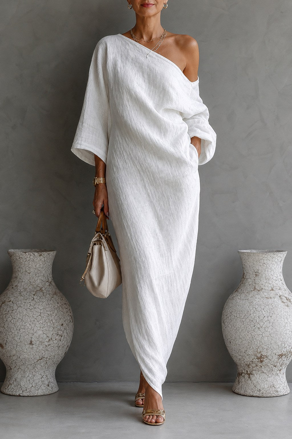 Ines Relaxed Off-Shoulder Linen Maxi Dress
