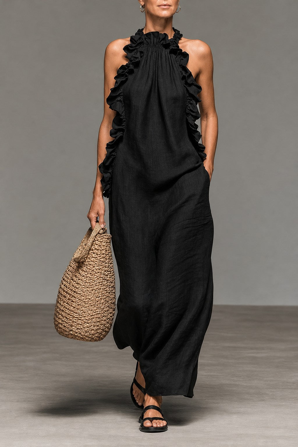 Aurora Graceful High Neck Ruffle Maxi Dress