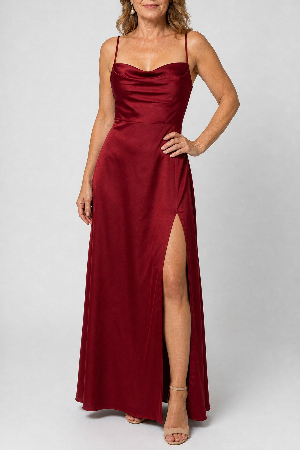 Lyra Elegant Cowl Neck Maxi Dress with Side Slit