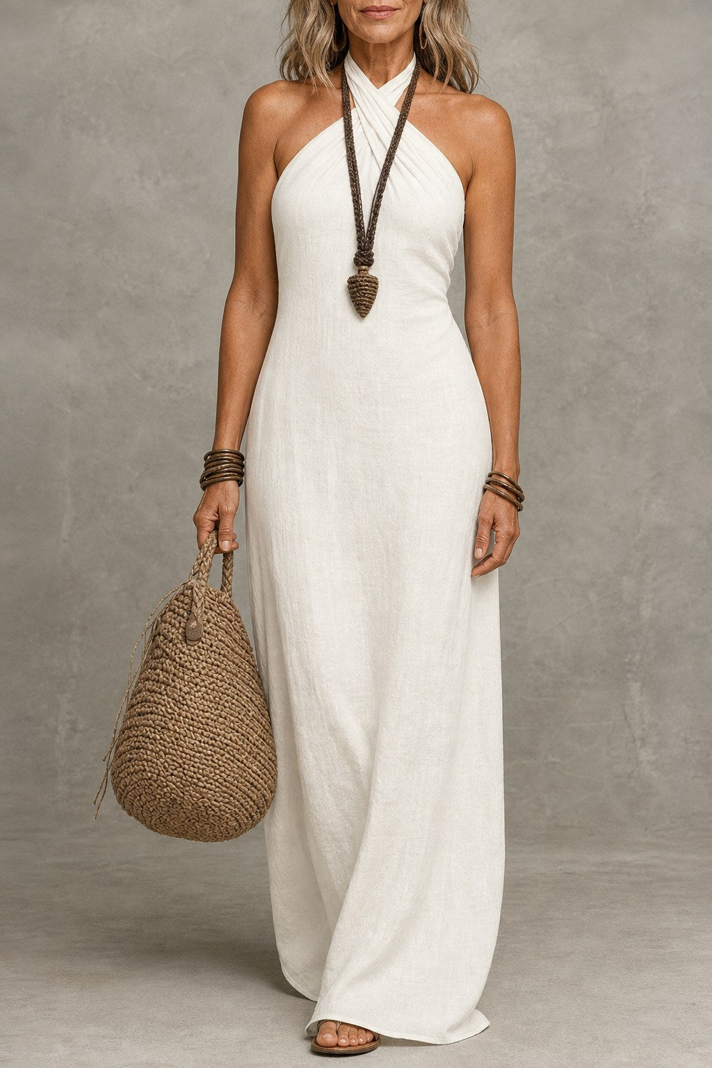 Sienna Sleek Criss-Cross Halter Maxi Dress