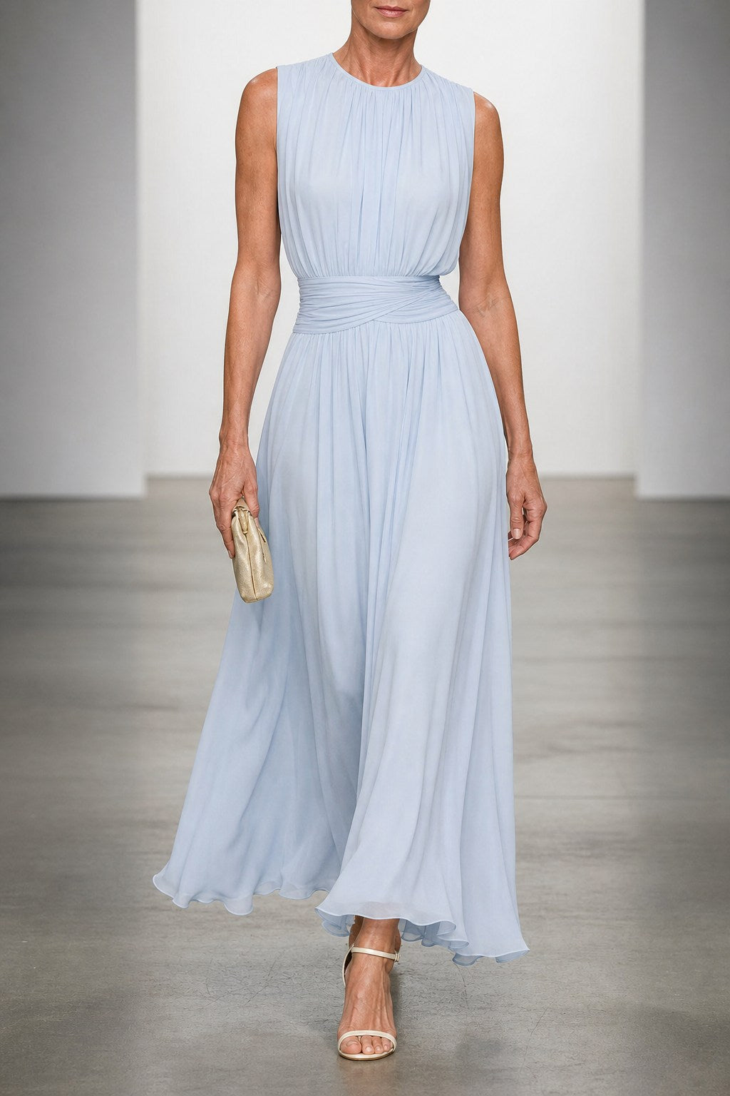 Delphine Light Chiffon Ruched A-Line Maxi Dress