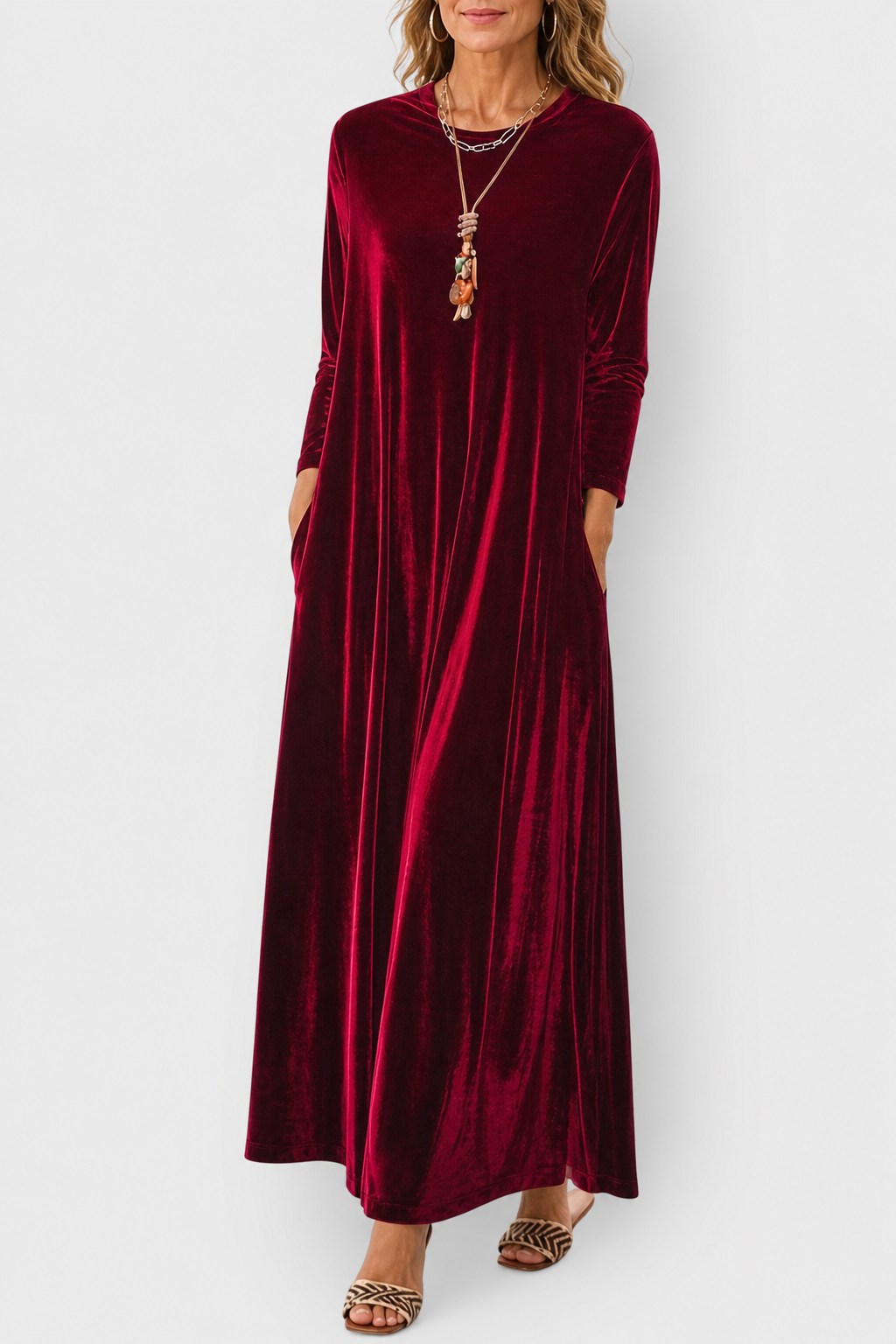 Rosalie Elegant Round Neck Maxi Dress with 3/4 Sleeves