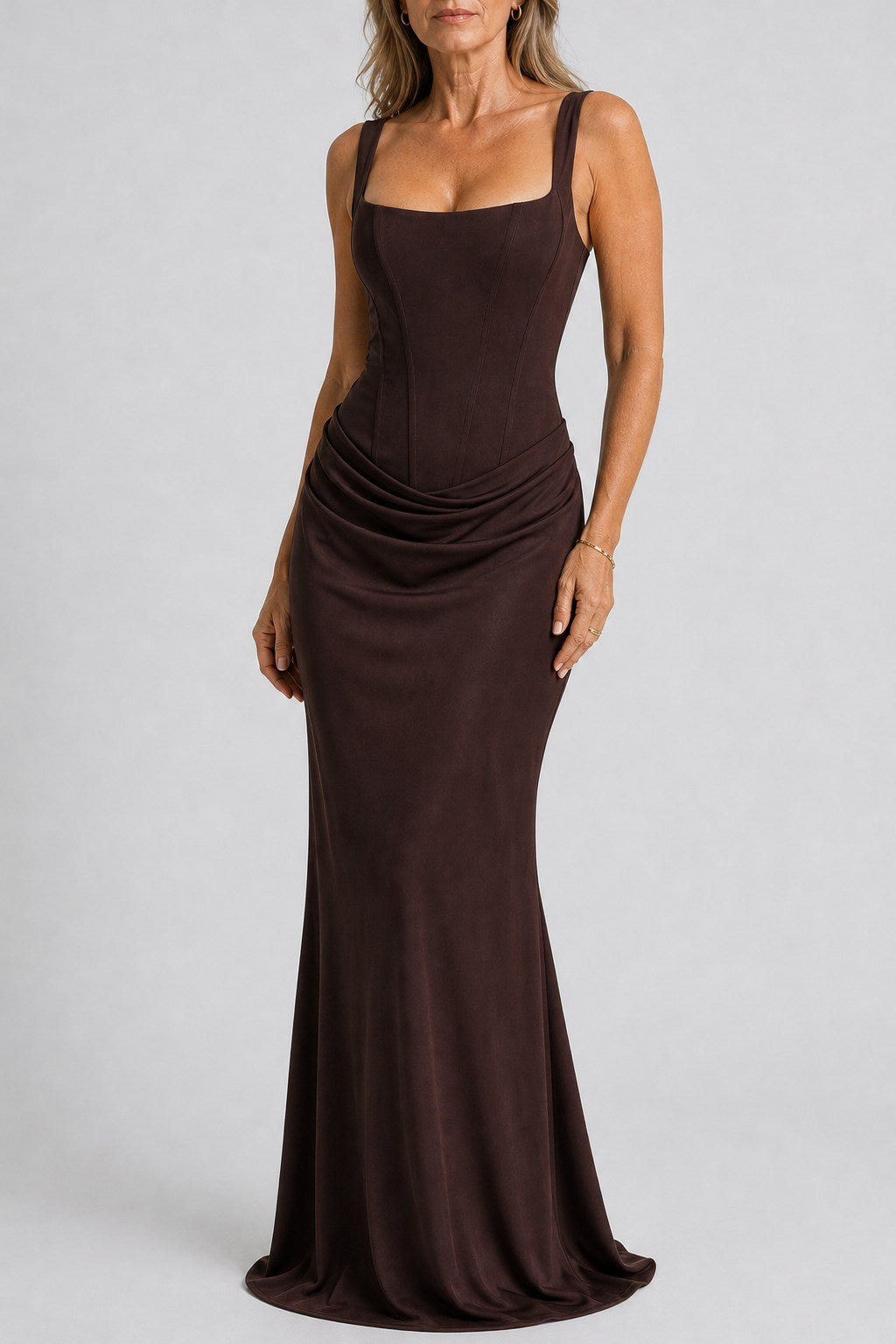 Isadora Sculpted Corset Maxi Dress with Square Neck