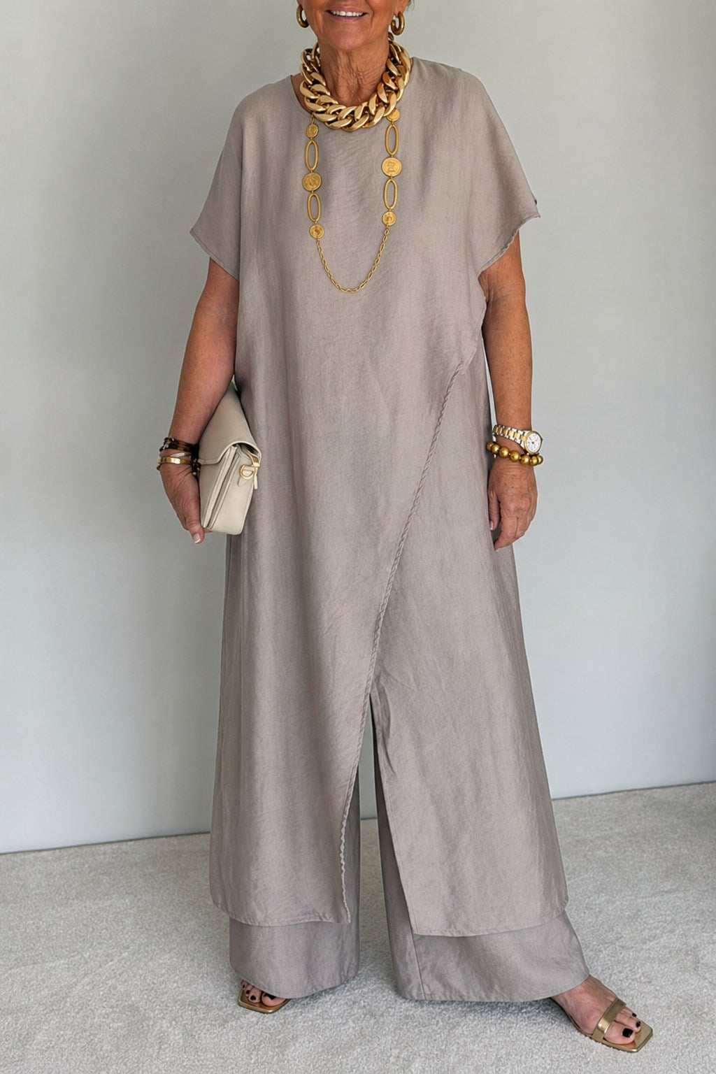 Nadia Relaxed Asymmetric Maxi Dress with Short Sleeves