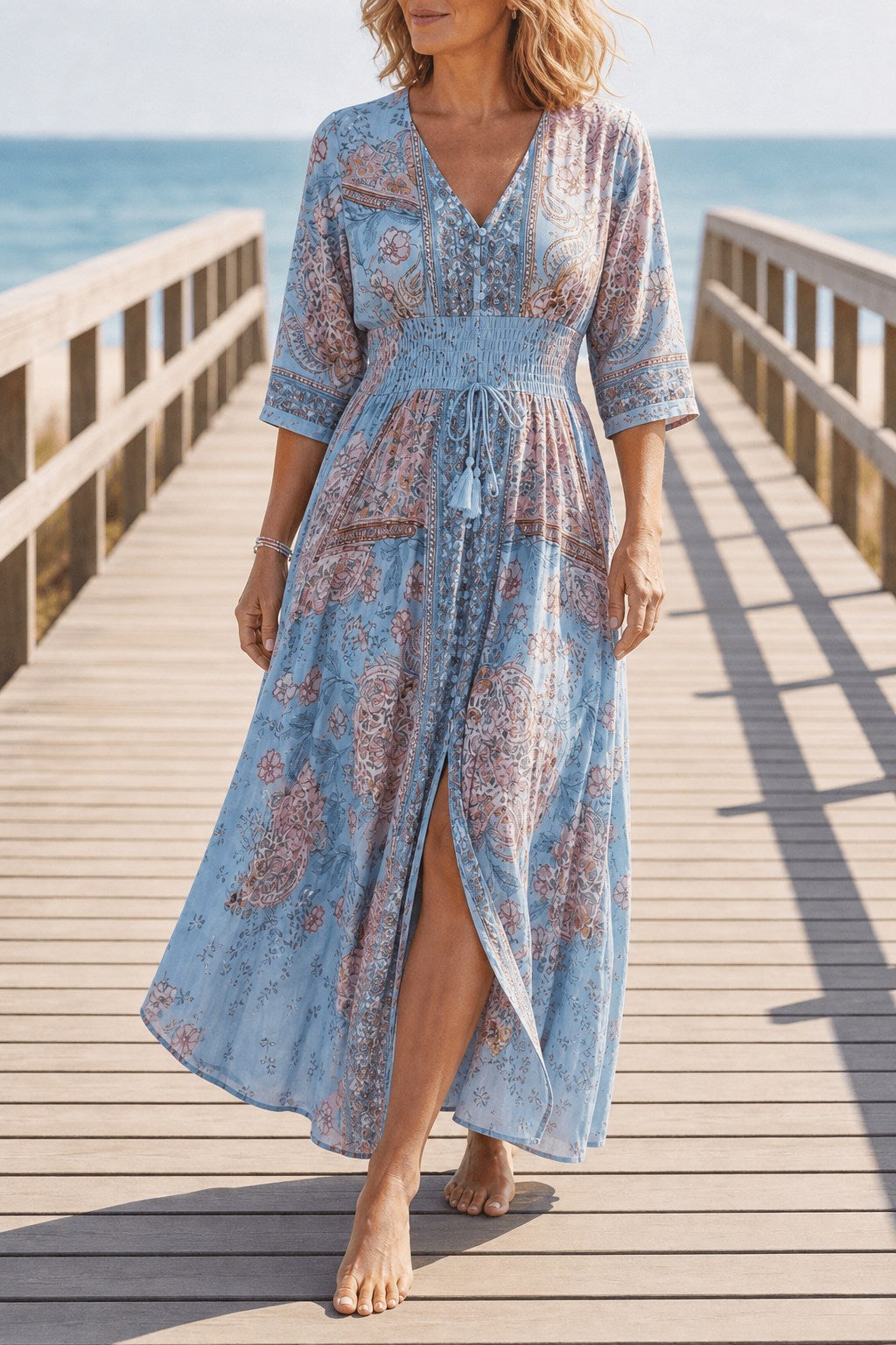 Daisy Feminine Floral Wrap Maxi Dress