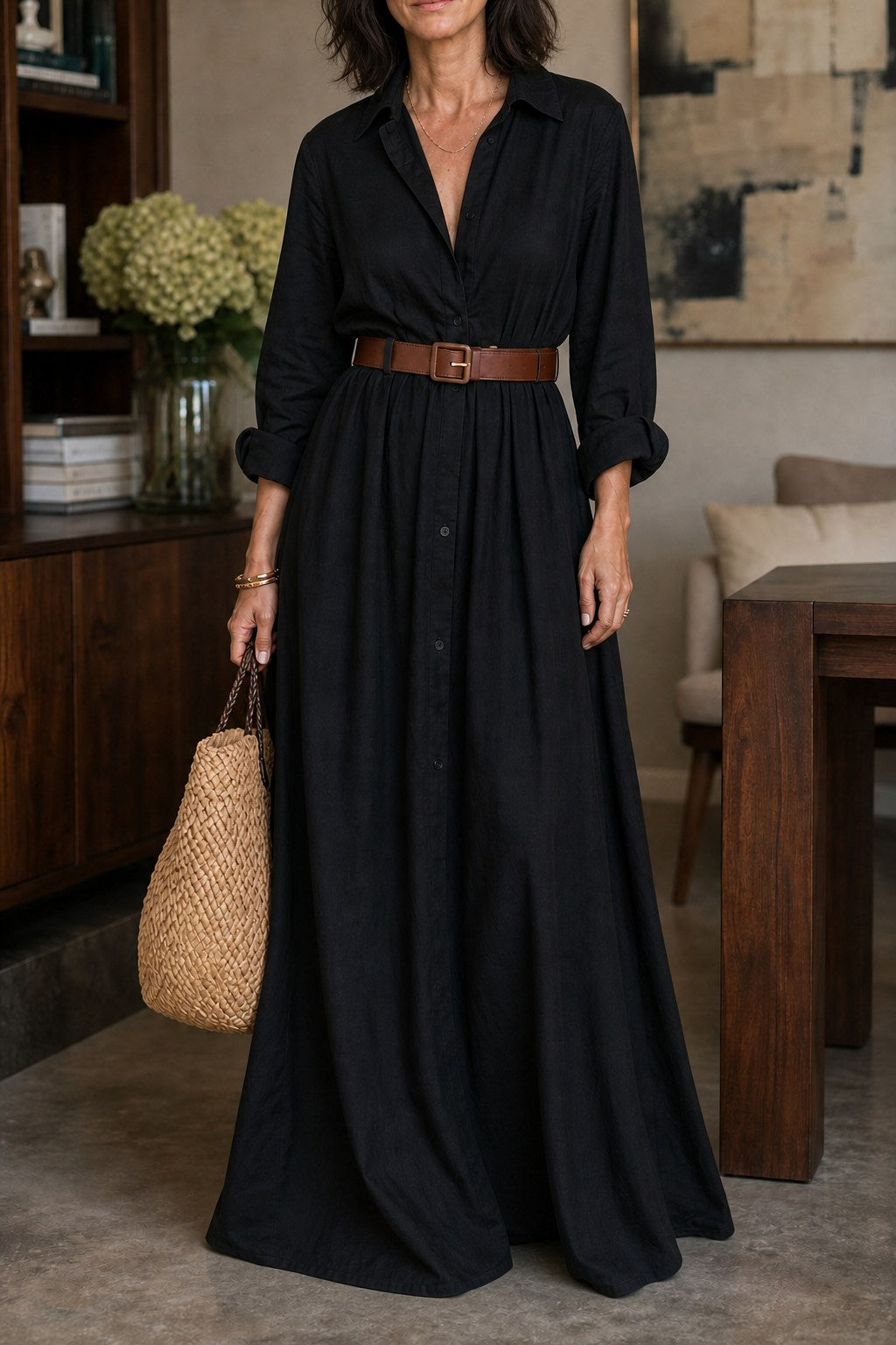 Greta Versatile Belted Maxi Shirt Dress