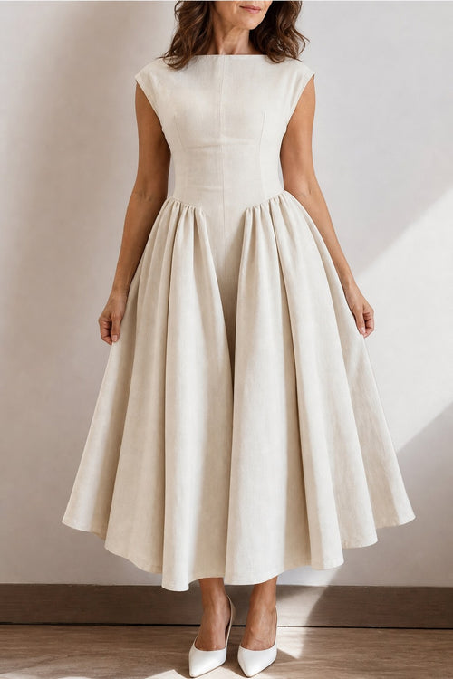 Audrey Classic Satin Full Skirt Midi Dress