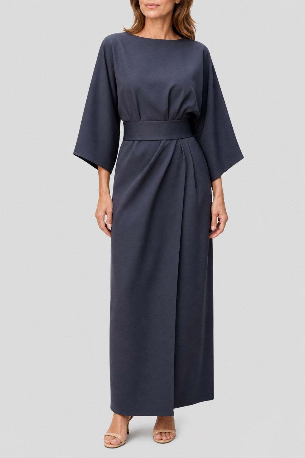 Ada Elegant Belted Midi Dress with Wide Sleeves