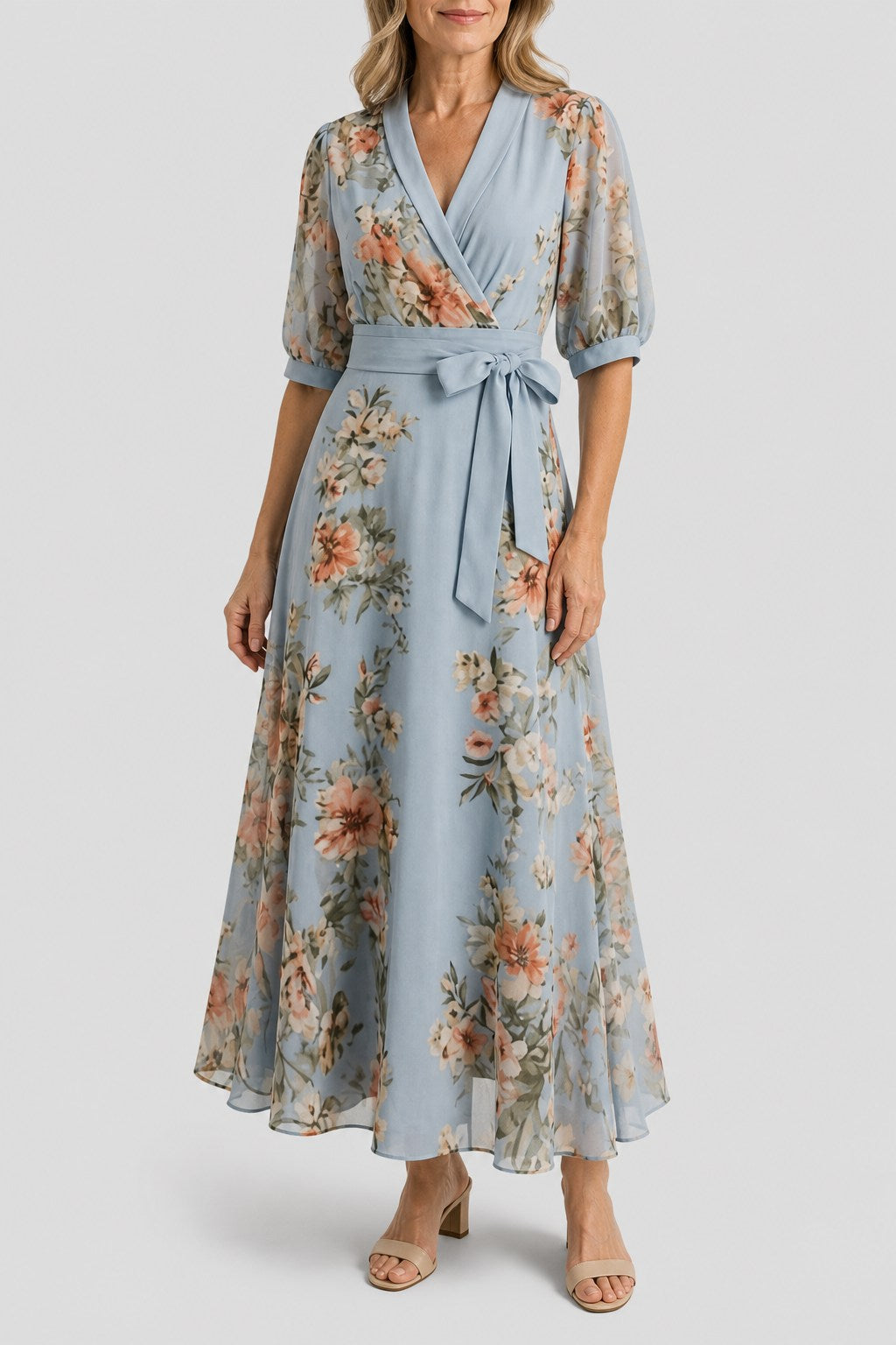 Iris Soft Floral V-Neck Midi Dress