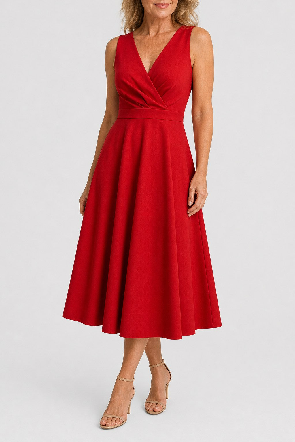 Mila Sleek V-Neck Midi Dress