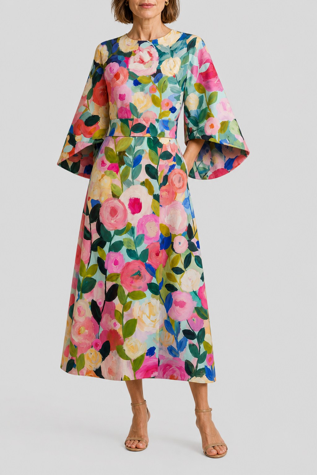 Wren Easy Printed Midi Dress with Wide Sleeves