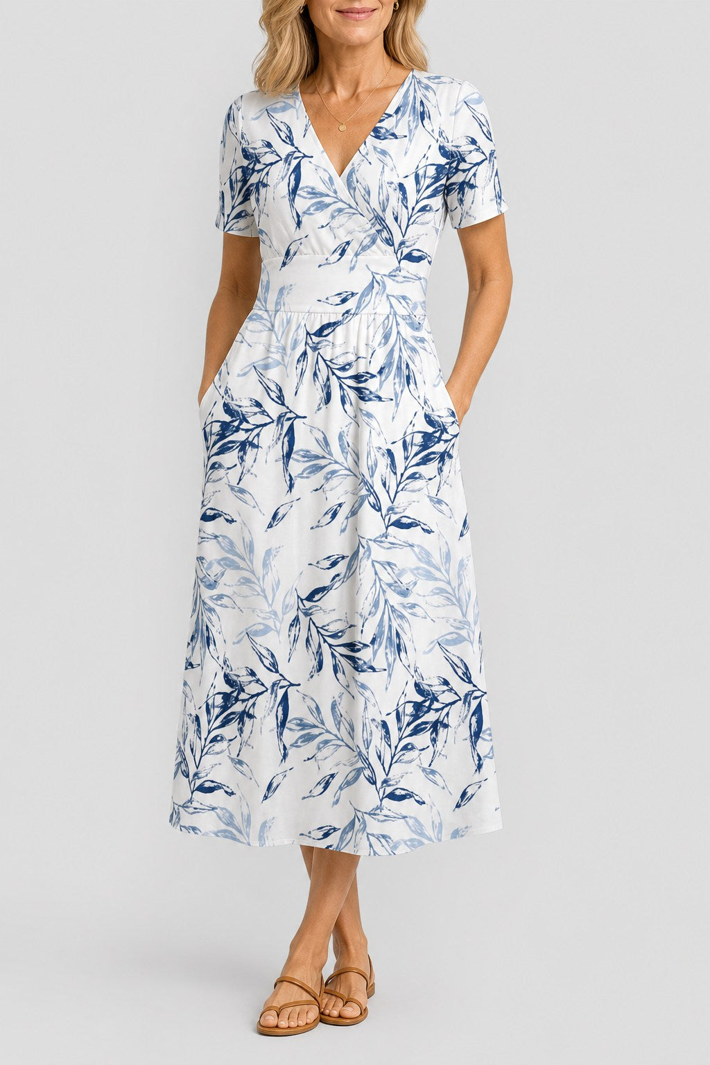 Posy Feminine Floral Print V-Neck Midi Dress