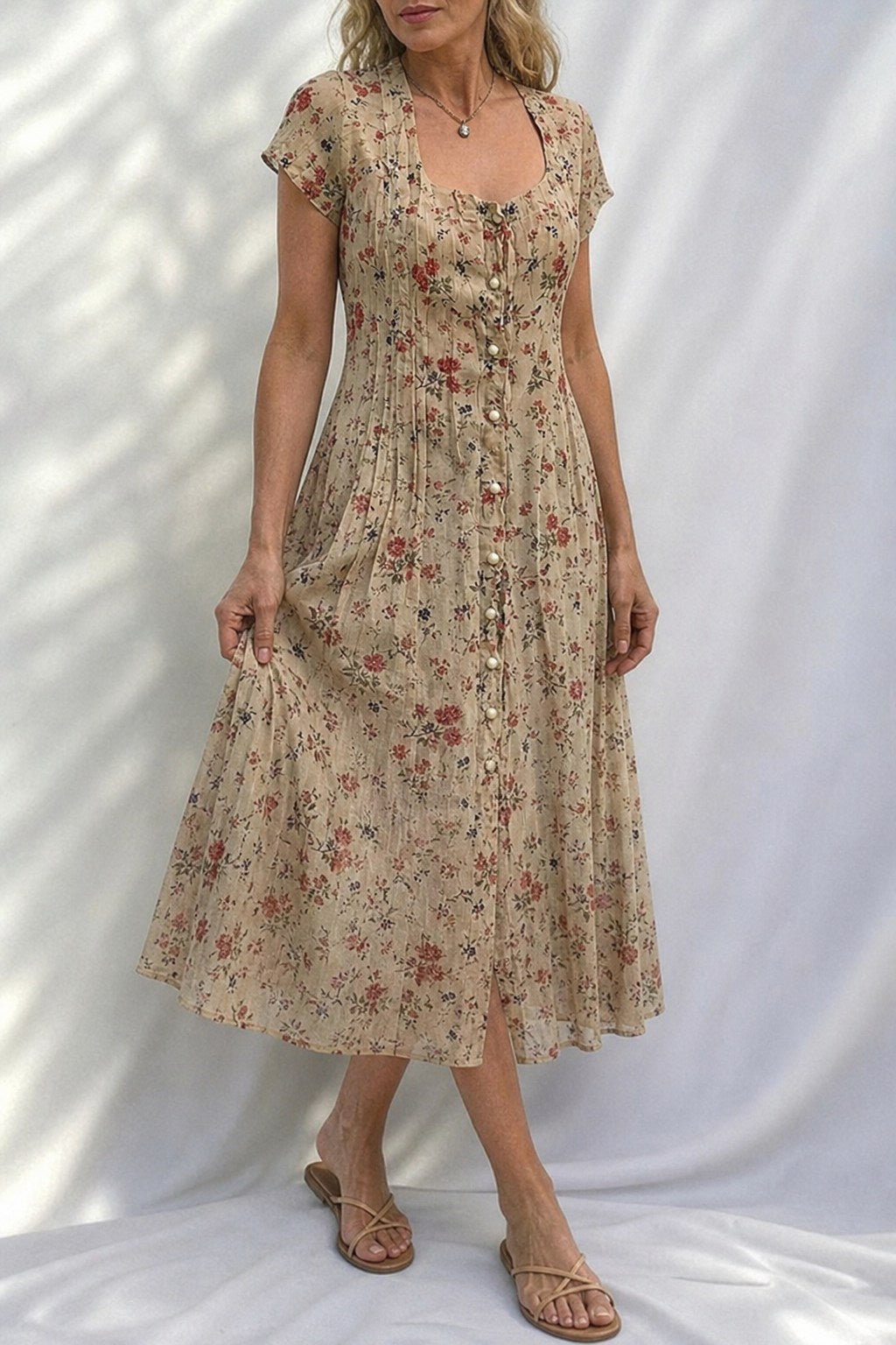 Mabel Sweet Floral Button Front Midi Dress