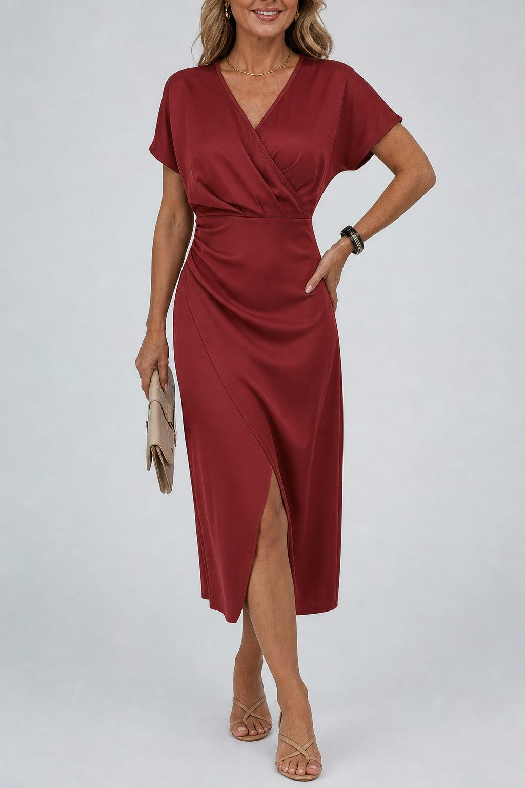 Carmen Elegant Wrap Midi Dress with Side Slit