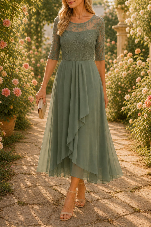 Amara Romantic Lace Bodice Midi Dress for Weddings