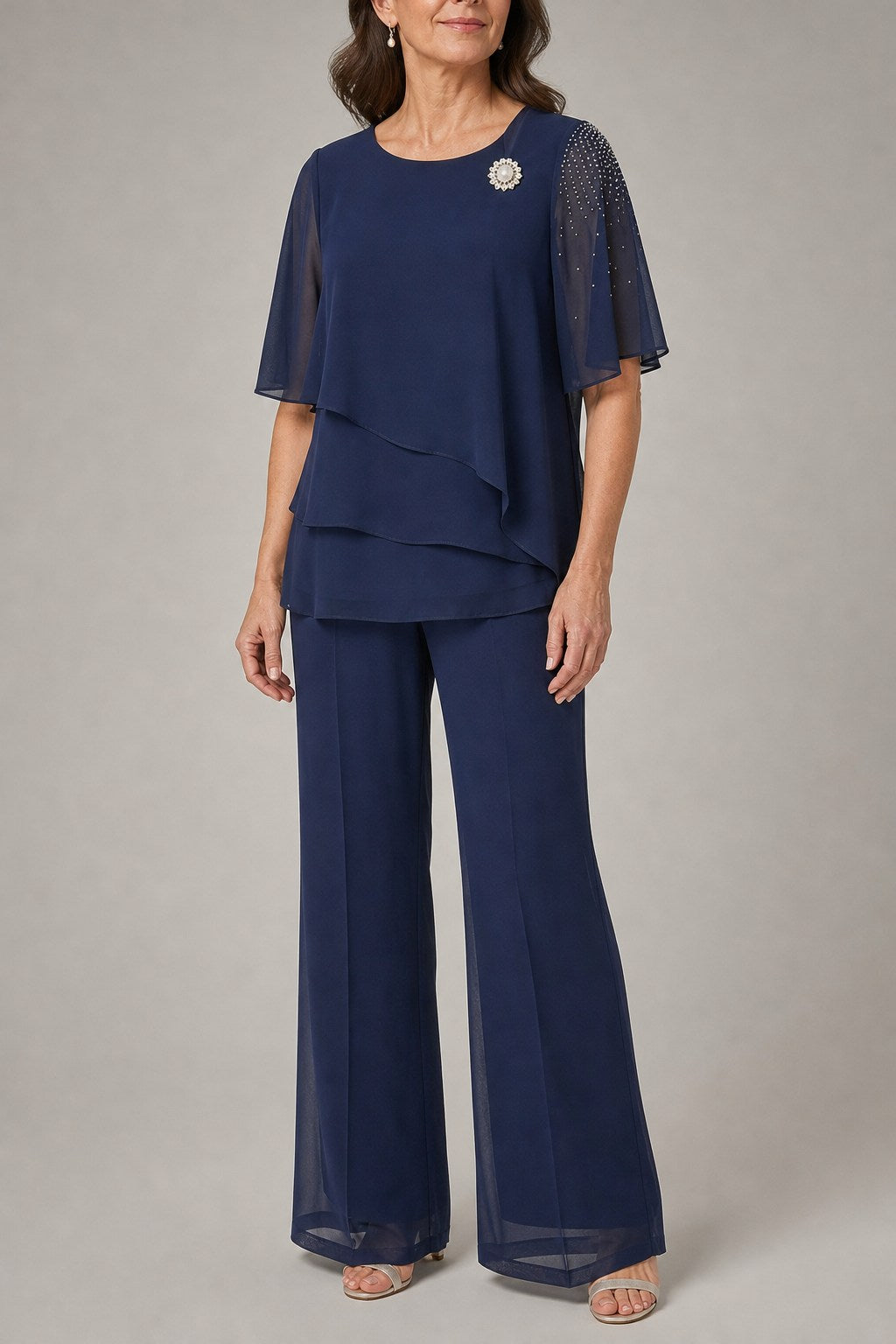 Margaux Layered Top and Straight Leg Trousers Set