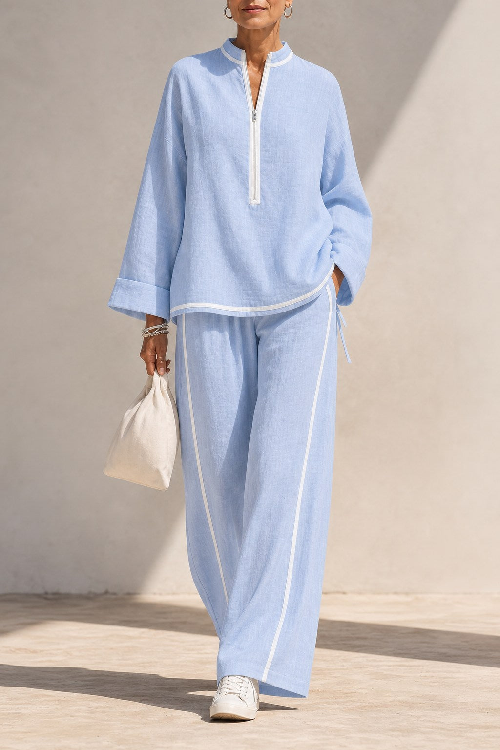 Natasha Relaxed Linen Oversized Top and Wide Leg Pants Set