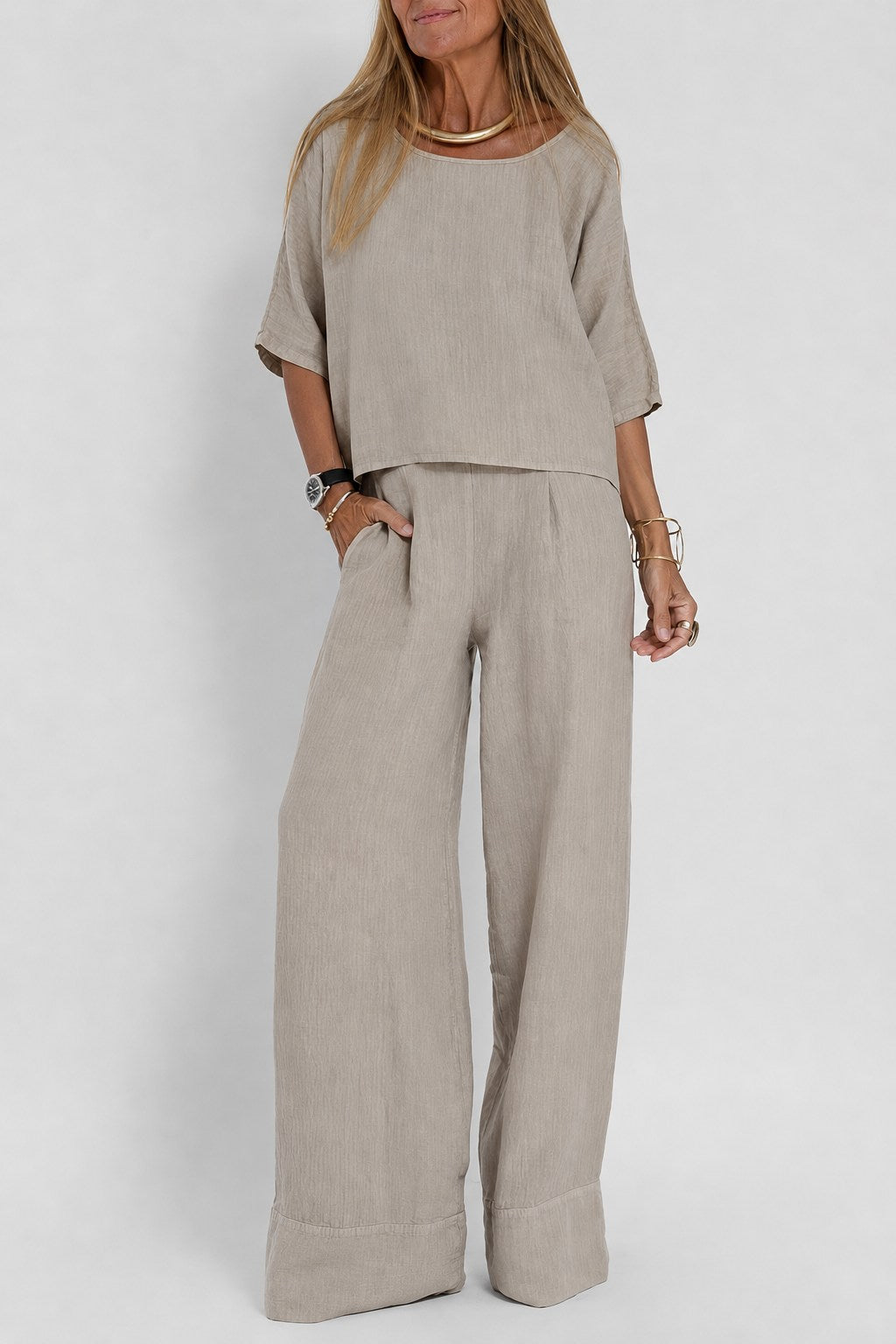 Mira Boxy Linen Top and Wide-Leg Trousers Set