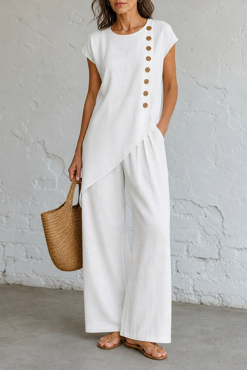 Joelle Asymmetric Tunic and Wide Leg Linen Pants Set
