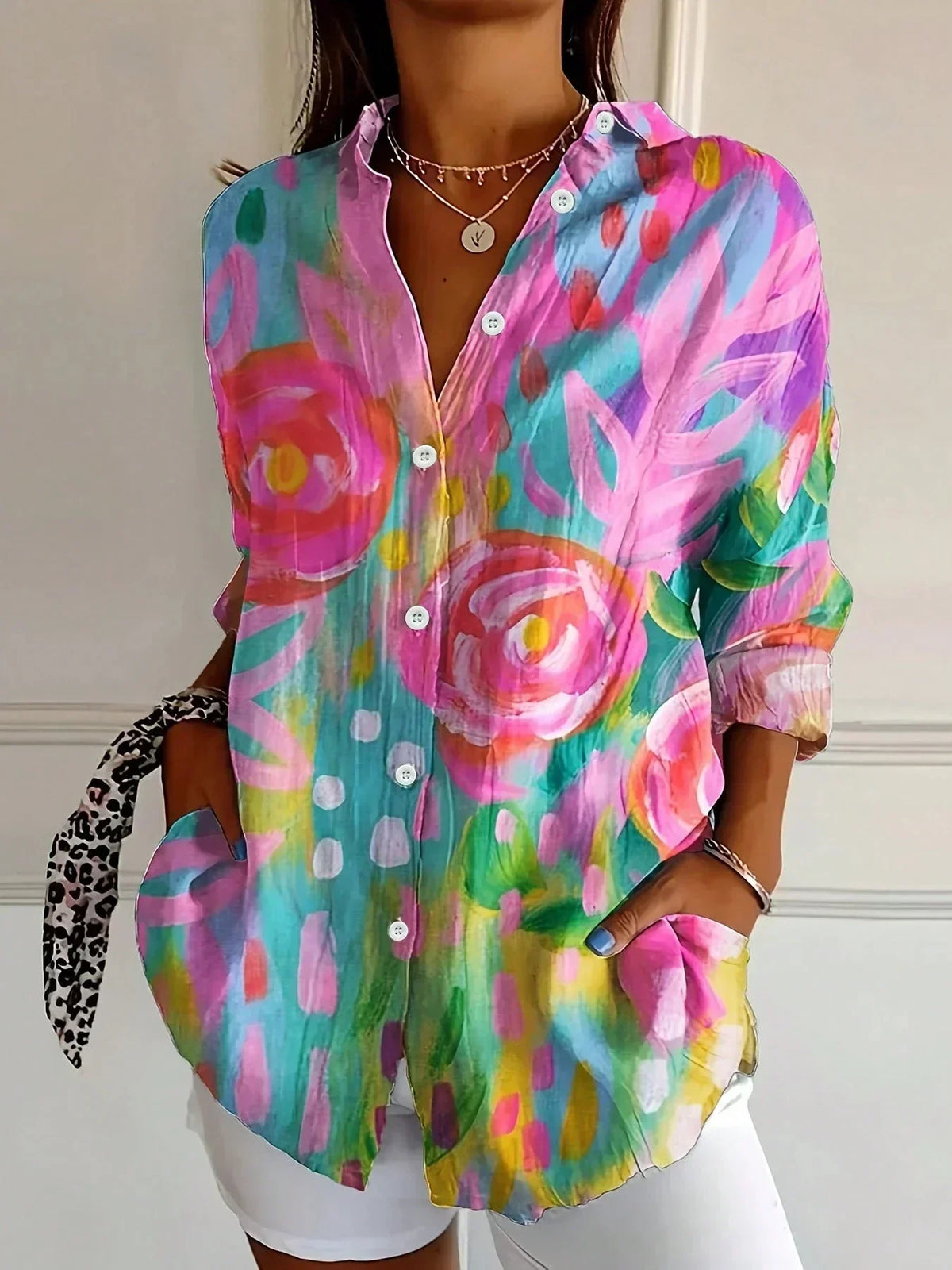 Pia Colourful Patterned Summer Blouse