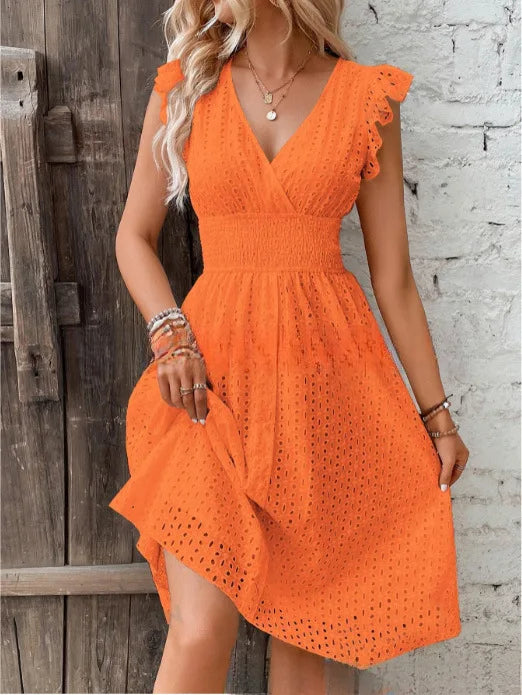 Lucie Romantic Eyelet Lace V-Neck Midi Dress