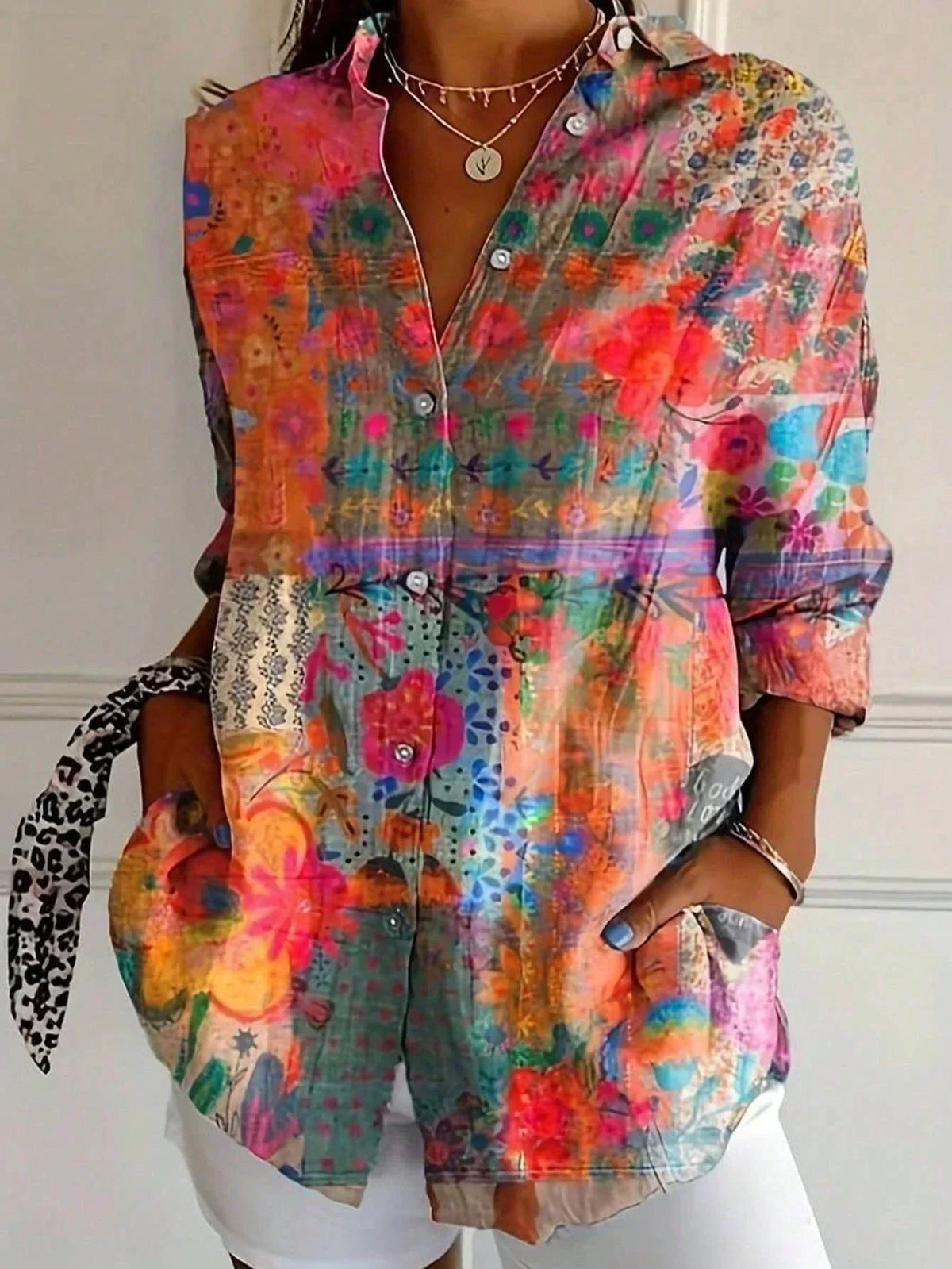 Pia Colourful Patterned Summer Blouse