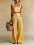 Riviera Coastal Palazzo Set with Pleated Wide Pants