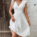 Lucie Romantic Eyelet Lace V-Neck Midi Dress