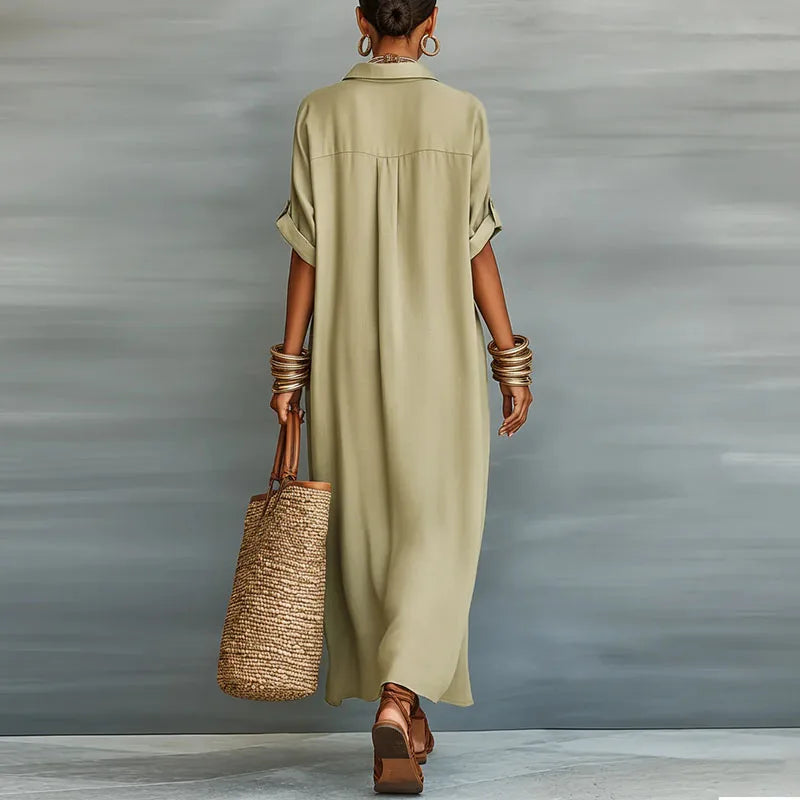 Selene Effortless Button-Down Maxi Shirt Dress for Summer
