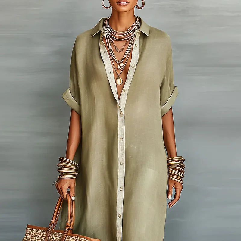 Selene Effortless Button-Down Maxi Shirt Dress for Summer