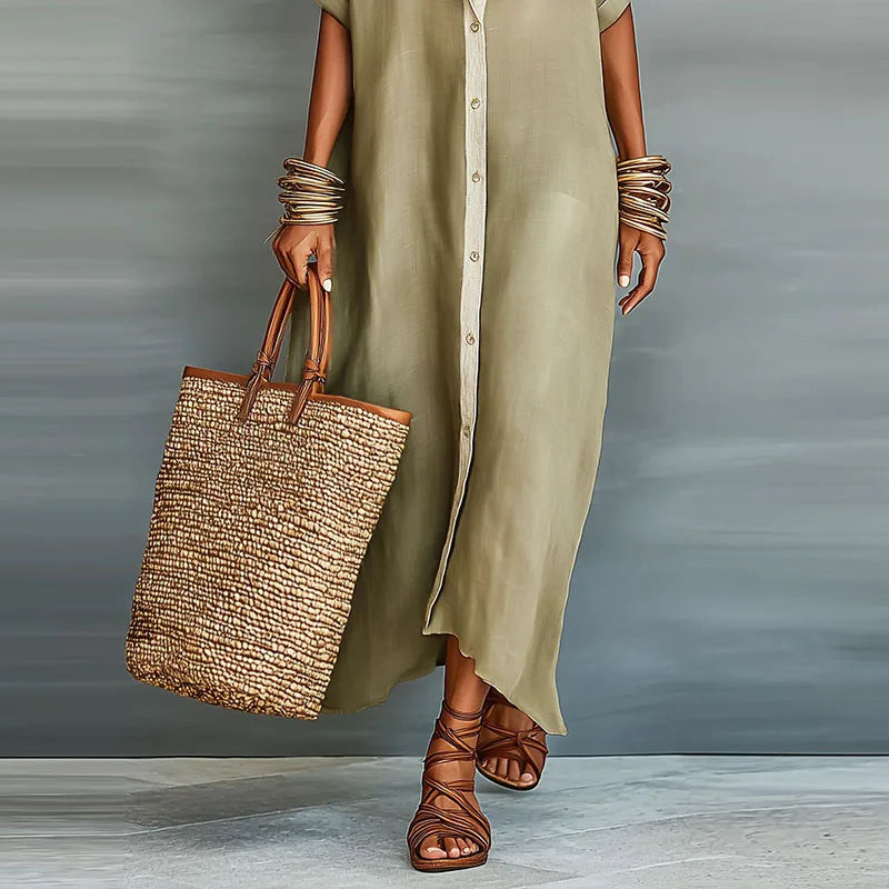 Selene Effortless Button-Down Maxi Shirt Dress for Summer