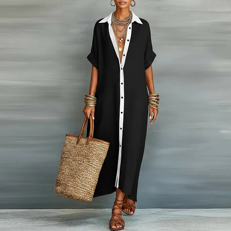 Selene Effortless Button-Down Maxi Shirt Dress for Summer