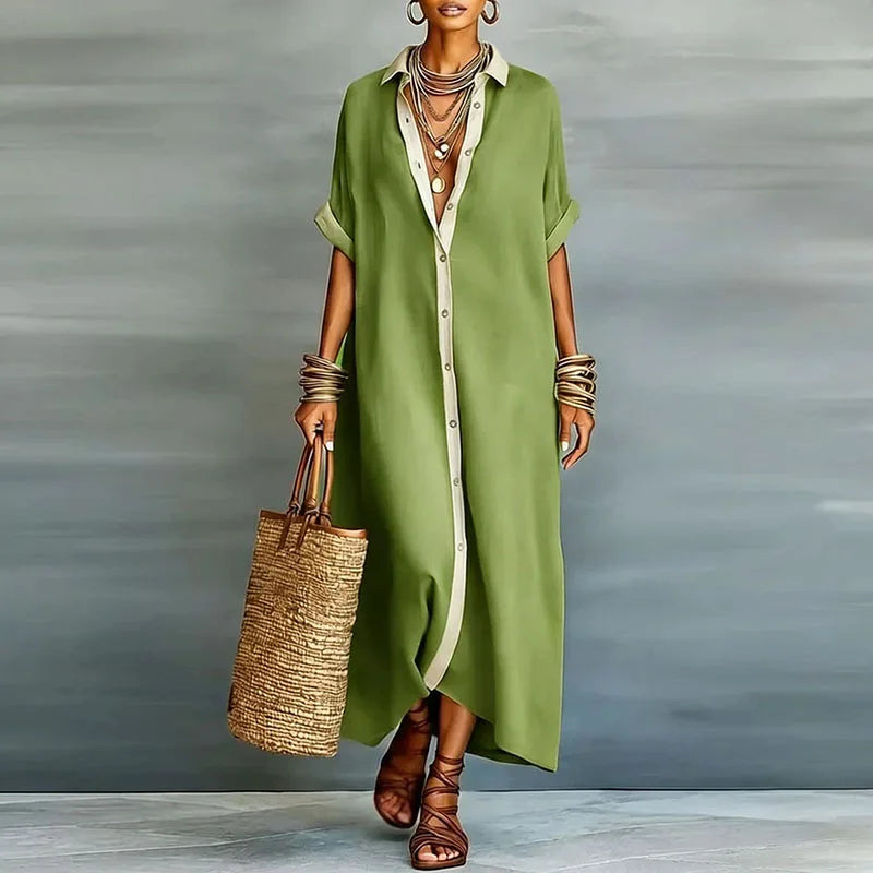 Selene Effortless Button-Down Maxi Shirt Dress for Summer