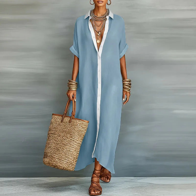 Selene Effortless Button-Down Maxi Shirt Dress for Summer