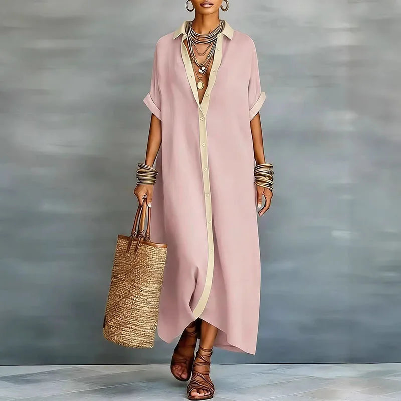 Selene Effortless Button-Down Maxi Shirt Dress for Summer