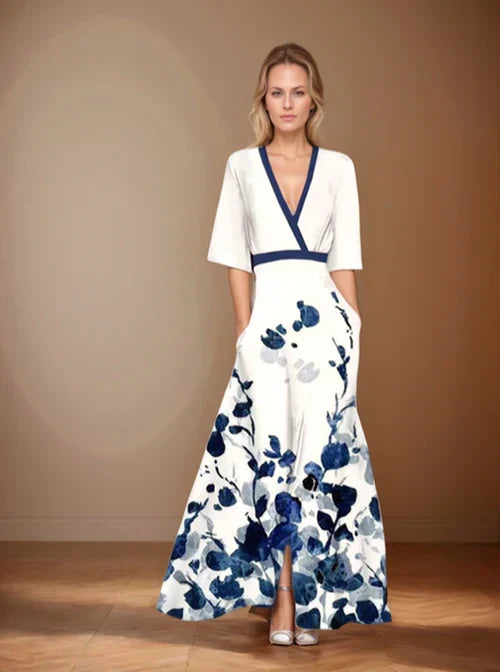 Maren Flowing Floral Maxi Dress with Short Sleeves