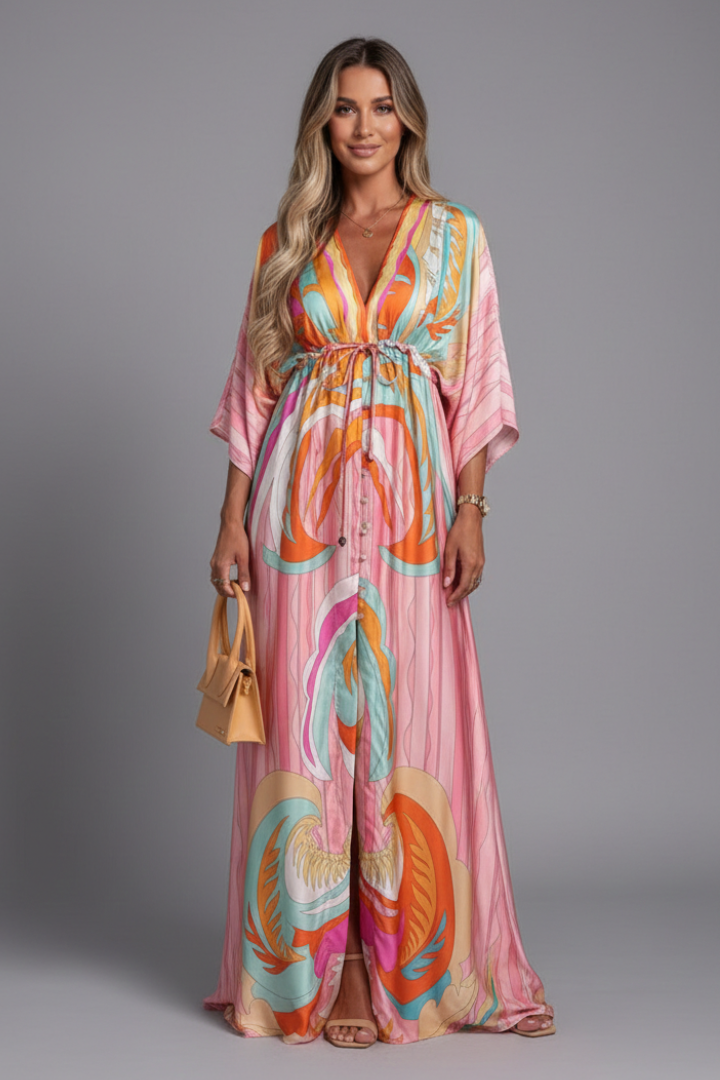 Juno Easy Printed Maxi Dress with Tie Waist
