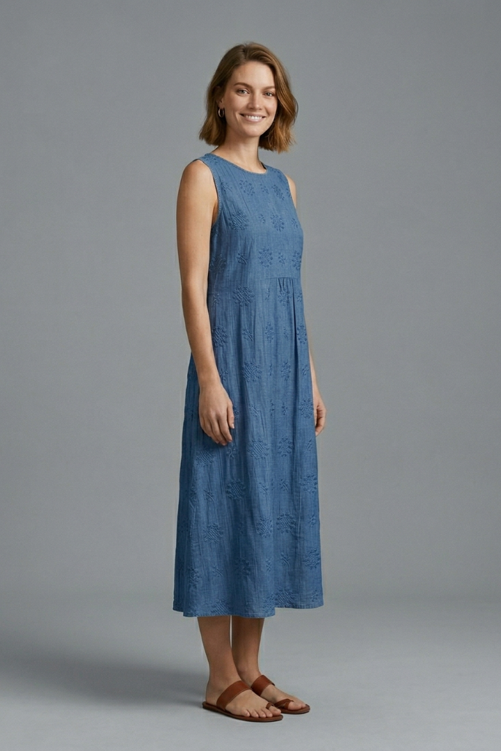 Sunny Relaxed Sleeveless Round Neck Midi Dress