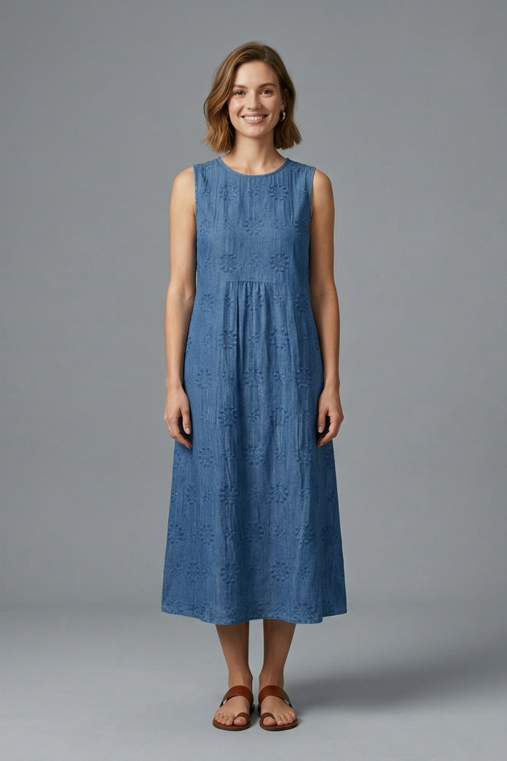 Sunny Relaxed Sleeveless Round Neck Midi Dress