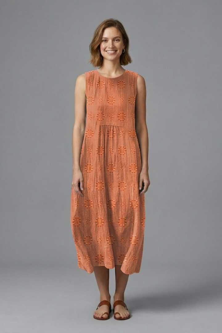 Sunny Relaxed Sleeveless Round Neck Midi Dress