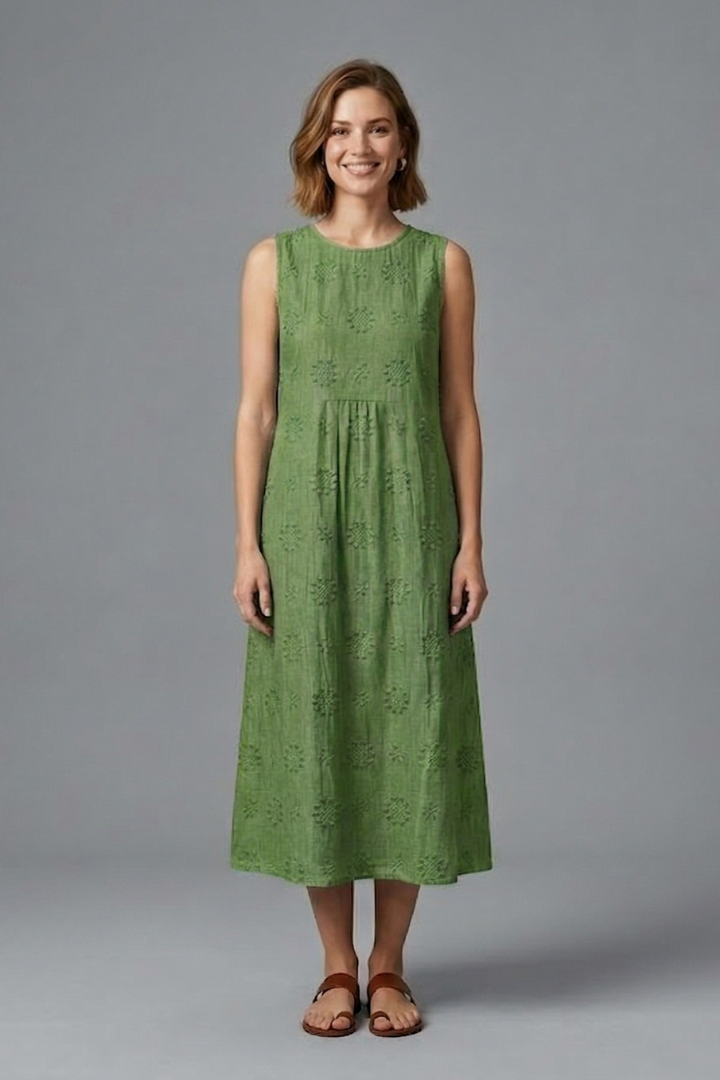 Sunny Relaxed Sleeveless Round Neck Midi Dress