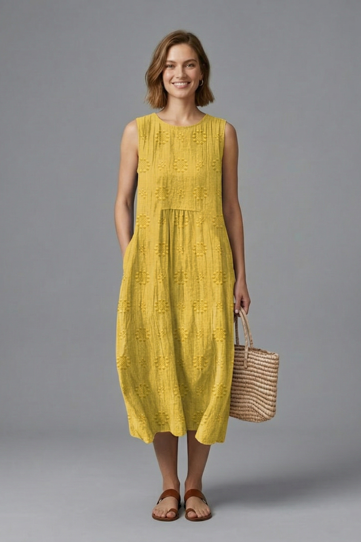 Sunny Relaxed Sleeveless Round Neck Midi Dress